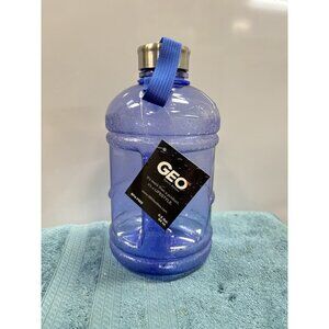 GEO Sports Bottle 0.5 Gallon 64oz Blue BPA Free Water Jug Handle Stainless Cap